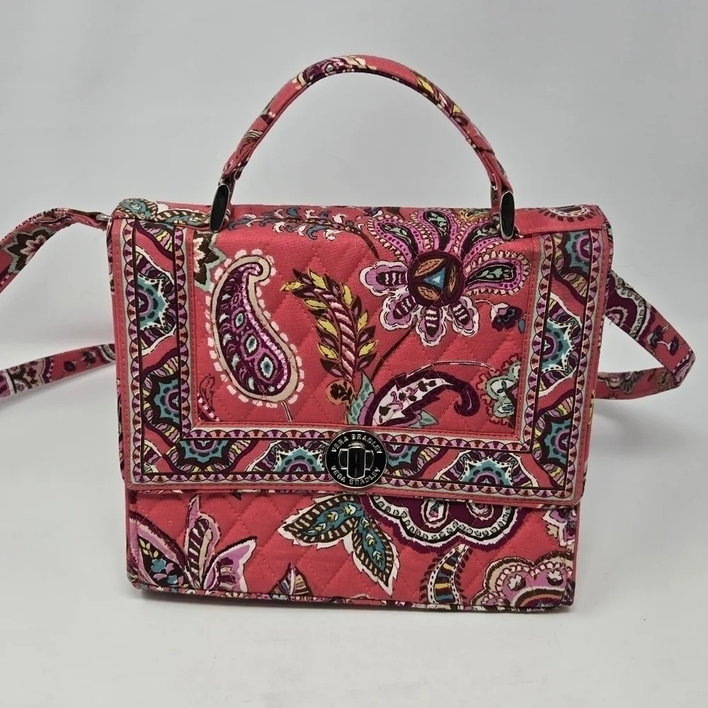 VERA BRADLEY CALL ME CORAL TURN LOCK HANDBAG CROSSBODY TOP HANDLE PURSE WOMEN